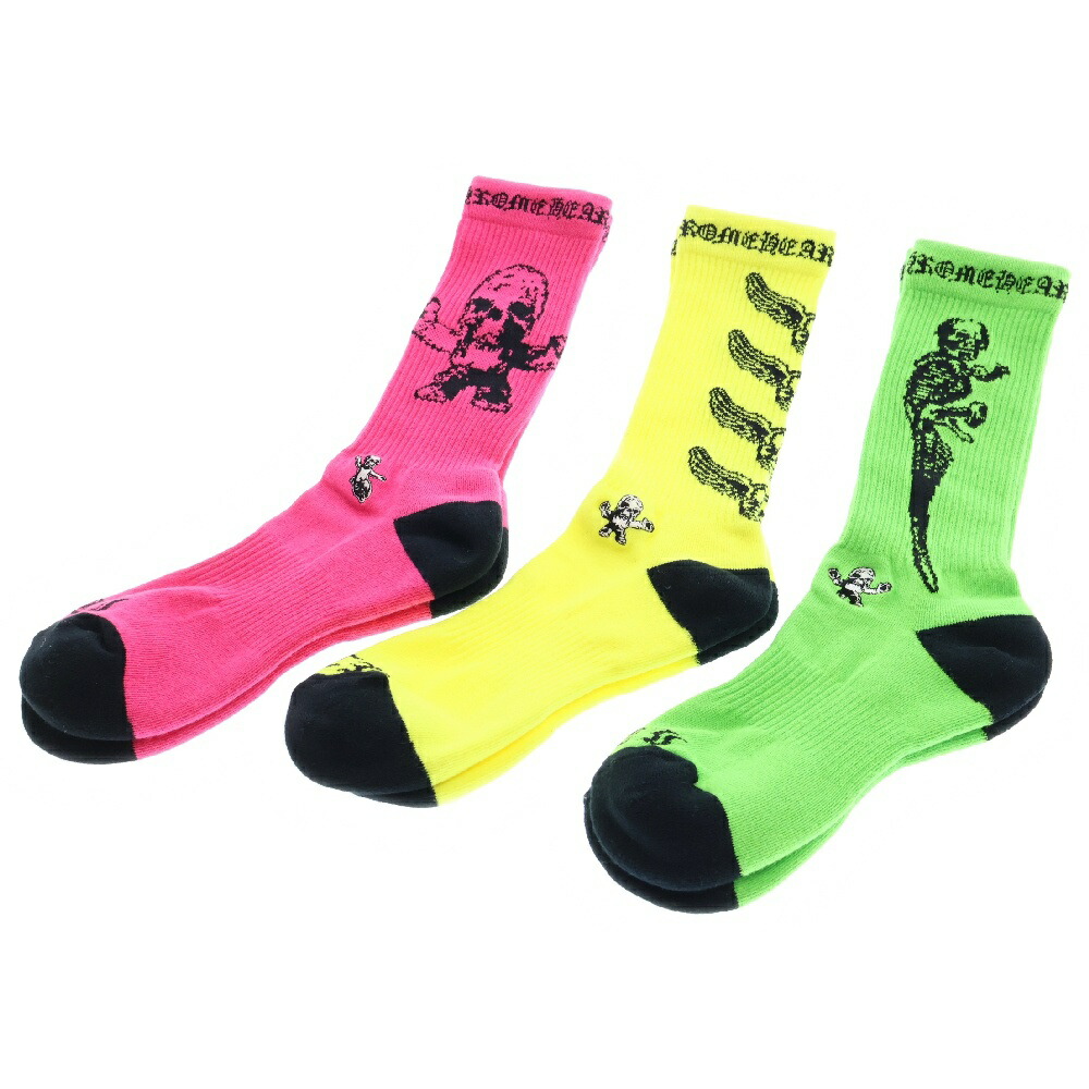 CHROME HEARTS(クロムハーツ) FOTI ほそい SOCKS フォティ3足セットソックス 靴下 イエロー/ピンク/グリーン【