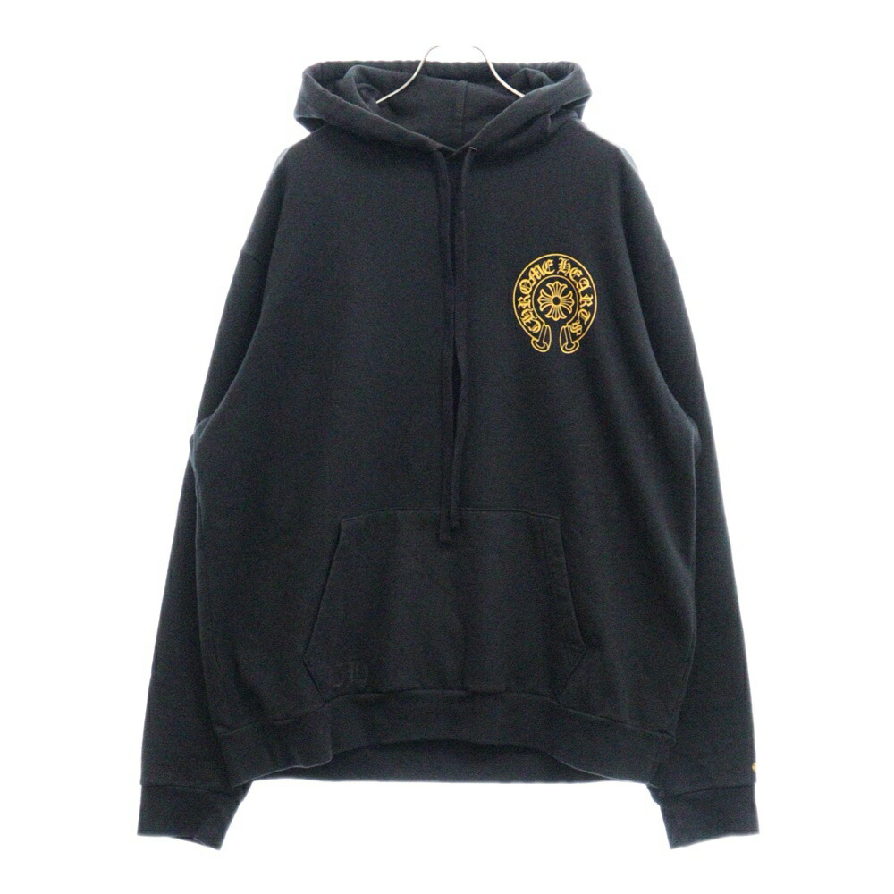 CHROME HEARTS(クロムハーツ) サイズ:L WWW CHROMEHEARTS 古臭く COM HOODIE オンライン限定 ホースシュー  プリント プルオーバーパーカー ブラック/イエロー【中古】【程度B】【カラーブラック】【取扱店舗OneStyle名古屋パルコ店】