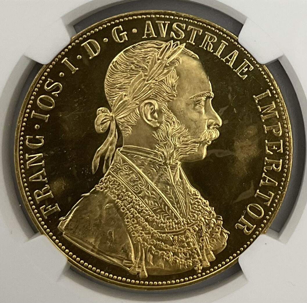 1915年 オーストリア フランツ・ヨーゼフ１世 4ダカット 金貨 見づらかっ 双頭の鷲 NGC社鑑定 MS66