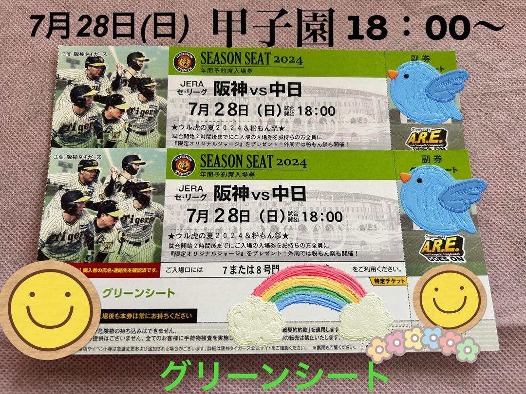 2024年8月16日（金）中日ドラゴンズvs阪神タイガース 2枚1組