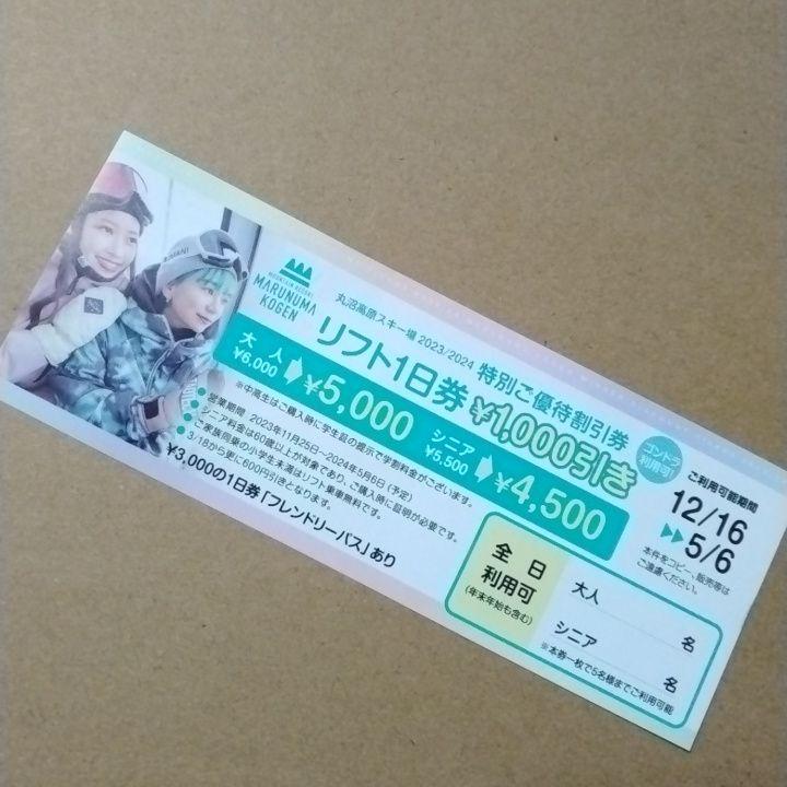 ゆうパケット ５名分 丸沼高原 スキー場 リフト券 １日券 無けれ 1000