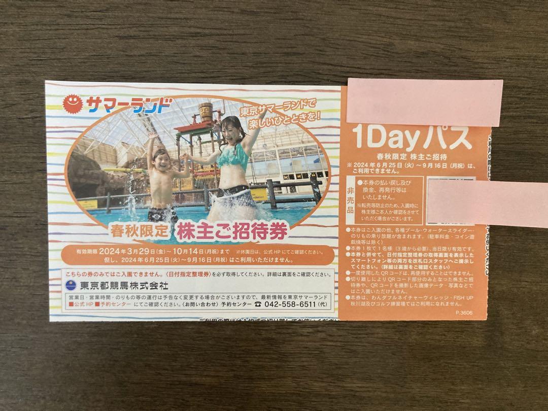 サマーランド 株主優待 1dayパス たやすく