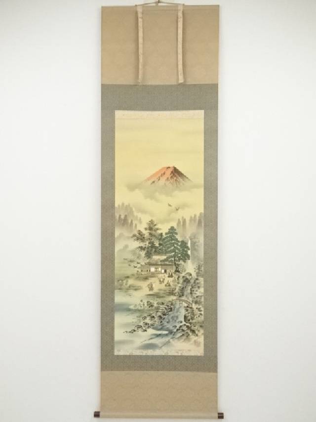 永田錦心筆 豊干禅師図 肉筆紙本掛軸（保護箱）【中古】【道】 宗sou