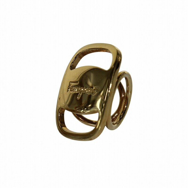 中古】サルヴァトーレフェラガモ Salvatore Ferragamo スカーフリング スカーフ留め ヴァラ アクセサリー ロゴ ゴールドカラー  /KW □