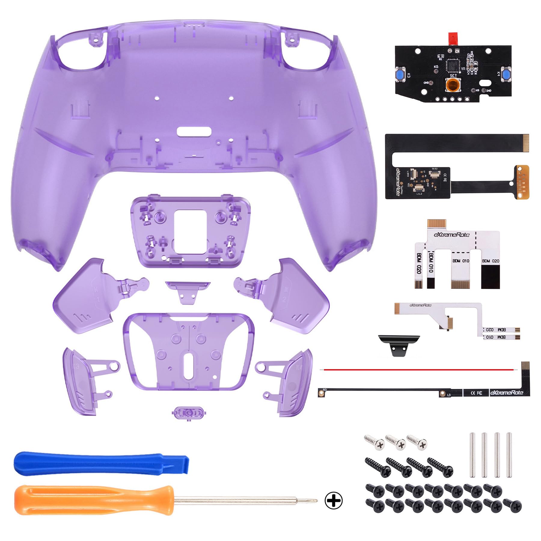 eXtremeRate ps5コントローラーBDM-010&BDM-020に対応用プログラムできる背面パドルクリアプラスティック製RISE4 リマップキット、ps5コントローラーに対応用アップグレードボードと再設計されたバックケース＆背面ボタン4つ‐ps5本体ではない【クリアパープル】