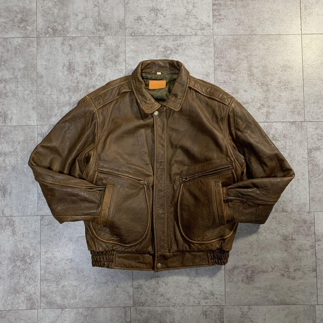 80s Vtg short real 送料無料 leather bomber jacket