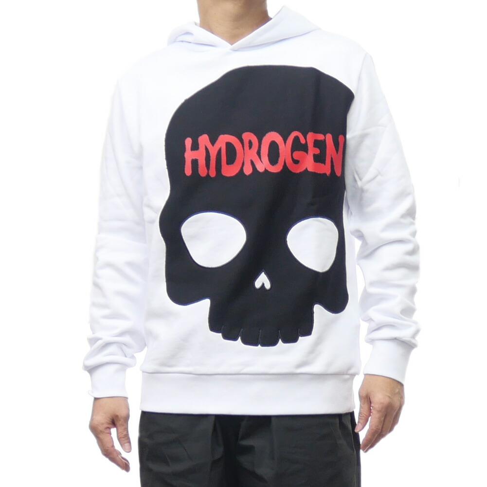 HYDROGEN ハイドロゲン メンズプルオーバーパーカー お手頃価格 MH0004 / BIG SKULL HOODIE ホワイト /2024秋冬