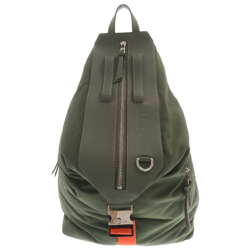 LOEWE(ロエベ) CONVERTIBLE BACKPACK コンバーチブルバックパック あぶない リュック レザー×ナイロン切替  カーキ【中古】【程度