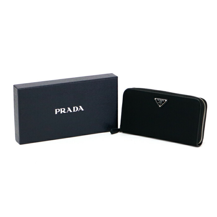 プラダ PRADA ジップアラウンド ウォレット ナイロン / サフィアーノ (レザー) トライアングル ロゴ 1ML506 長財布  ラウンドファスナー ロングウォレット メンズ レディース ネロ (ブラック) 極美品 中古 mbd26012