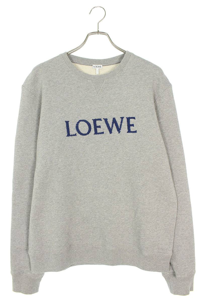 ロエベ LOEWE <br>サイズ:L H526Y24J26 ロゴ刺繍クルーネックスウェット(グレー)【303042】【SS13】【メンズ】【中古】