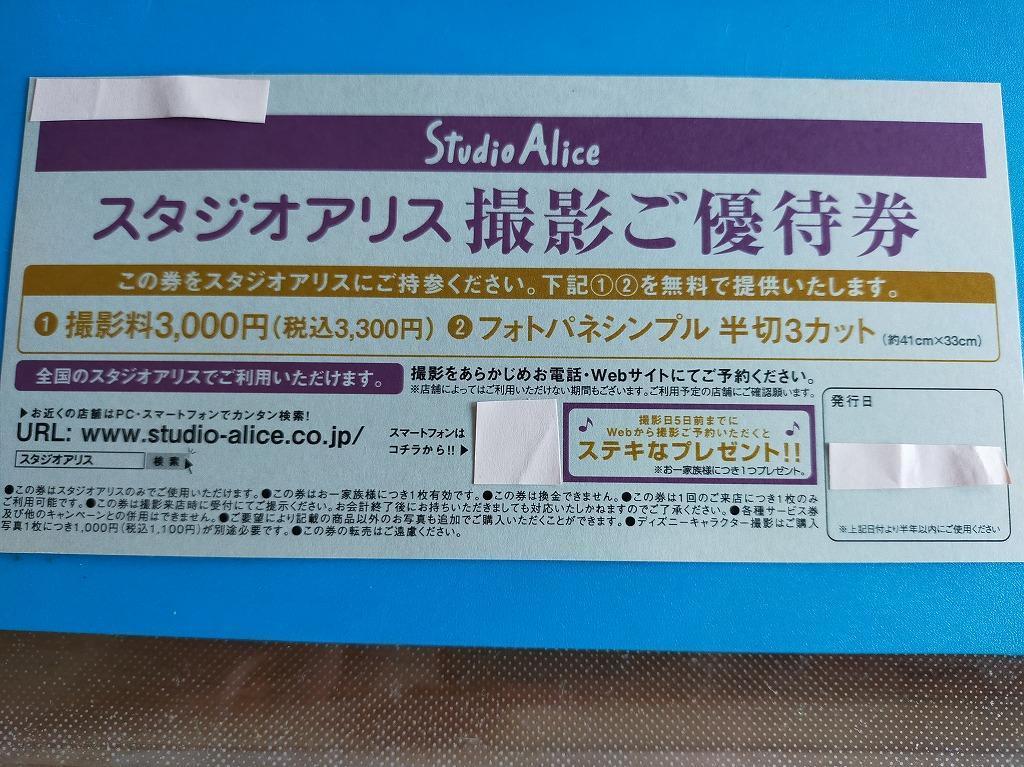 スタジオアリス ご優待券 撮影料 なきゃ フォトパネシンプル 半切3カット