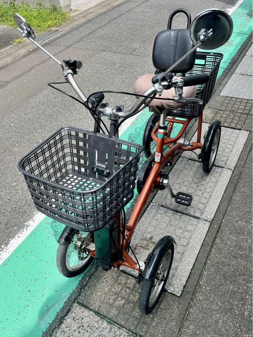 倒れない 四輪自転車 気まずく 電動アシスト 2バスケット付き けんきゃくん 協栄