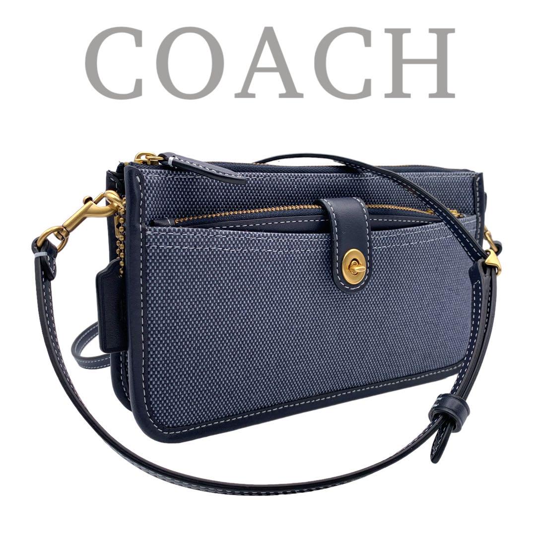 B13：美品☆COACH コーチ ノアポップアップメッセンジャー ネイビー やぼったい