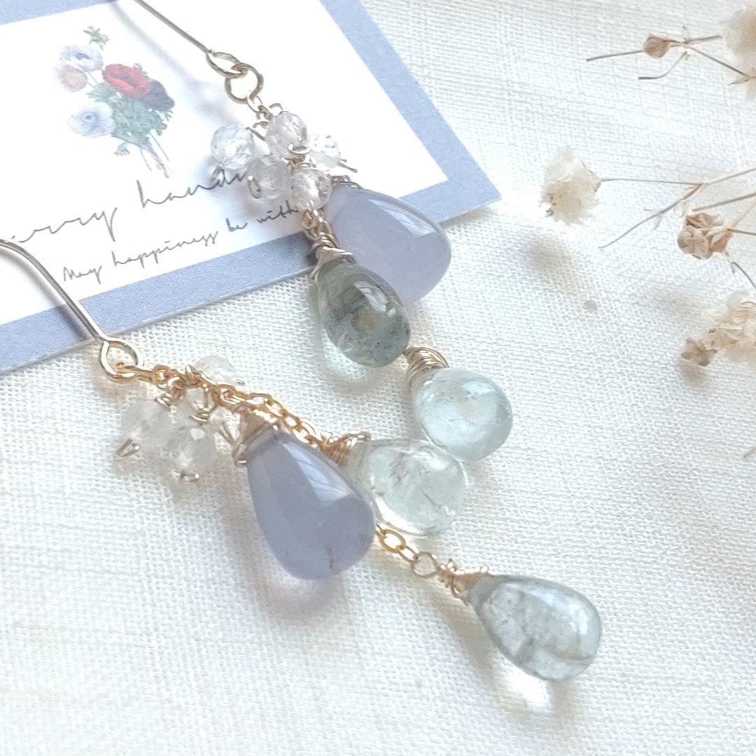 ベビーグッズも大集合 アクアマリン＆アゲートのぷるぷるピアス ピアス