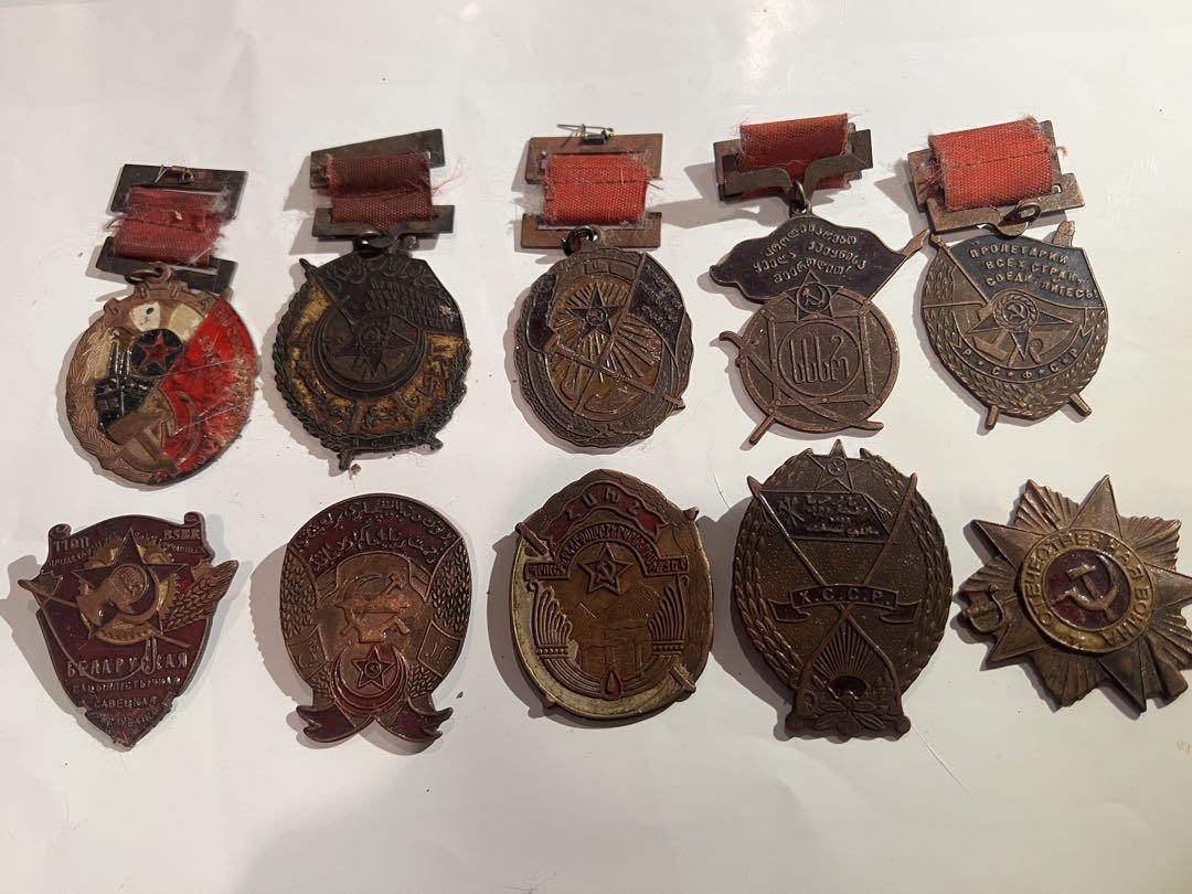 蔵出1920-1930ソビエト連邦ソ連軍勲章徽章10枚セット 純銅製 バラ売