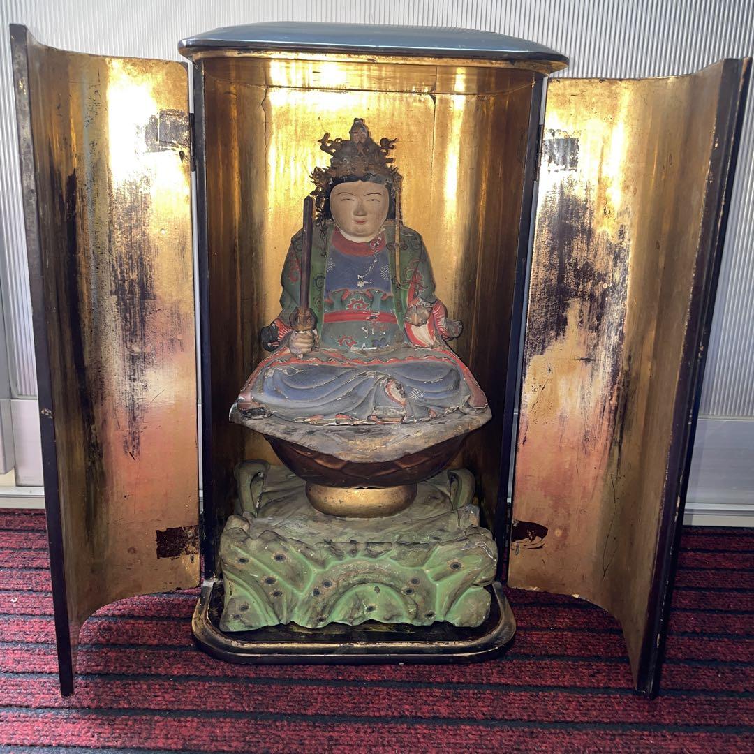 BE246 仏教美術 時代木彫 室町～江戸期 大日如来坐像 色絵厨子