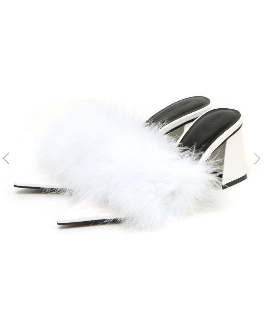 本格派ま！ melt the lady pointed toe fur mule 37 白 靴