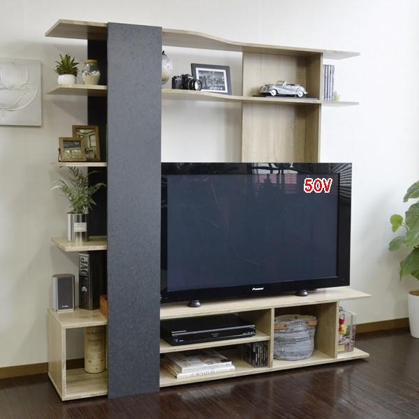 新品・送料無料》50インチ対応 ◎テレビ台 壁面家具 オーク＆ブラック せつなく