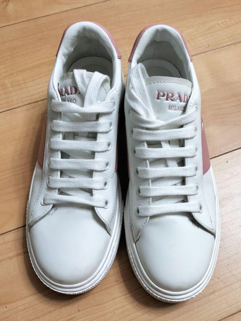 PRADA プラダ スニーカー 強く ホワイト ピンク 36.5（23.5cm）