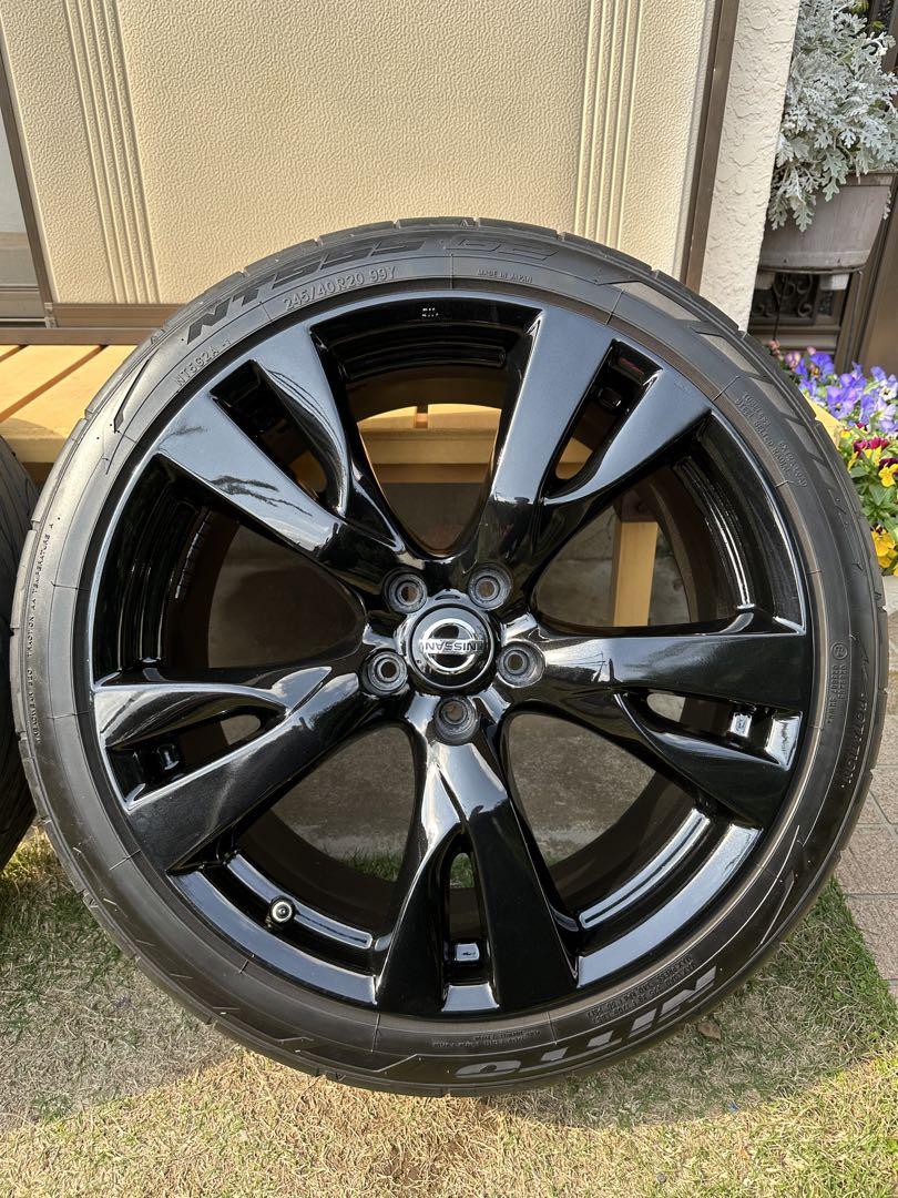 美品 日産 Y51 フーガ 純正 20インチ 9J +43 PCD114.3 黒塗装品 4本 