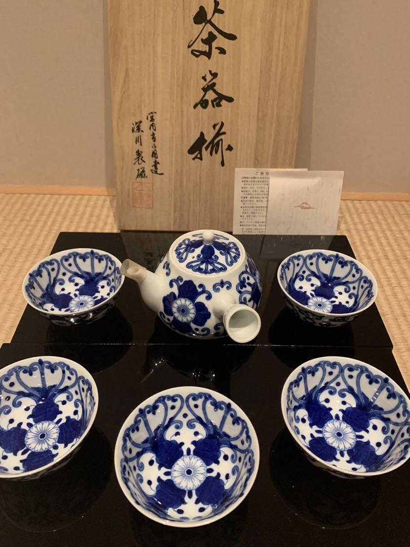 深川製磁 染付菊唐草 茶器セット 未使用品