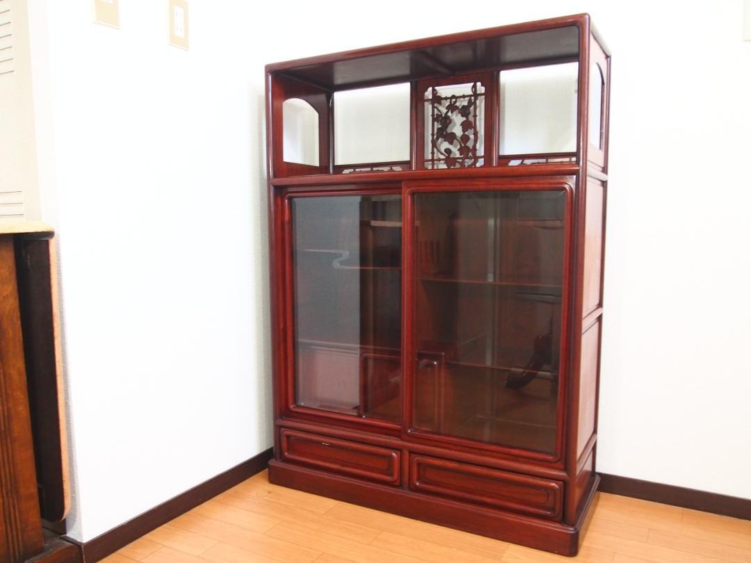 三】昭和レトロ 家具 茶棚 飾り棚 飾り箪笥 茶箪笥 透かし彫り