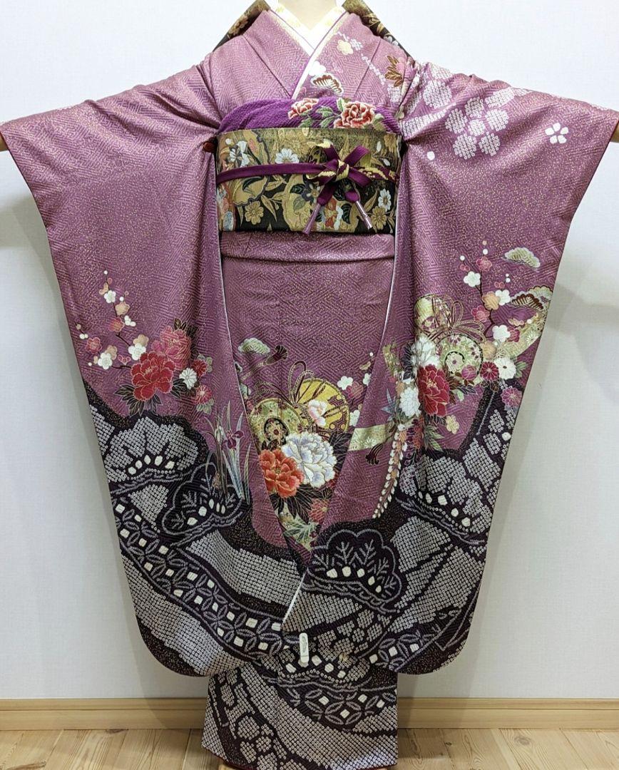絞り振袖 豪華 金彩 身丈 167cm