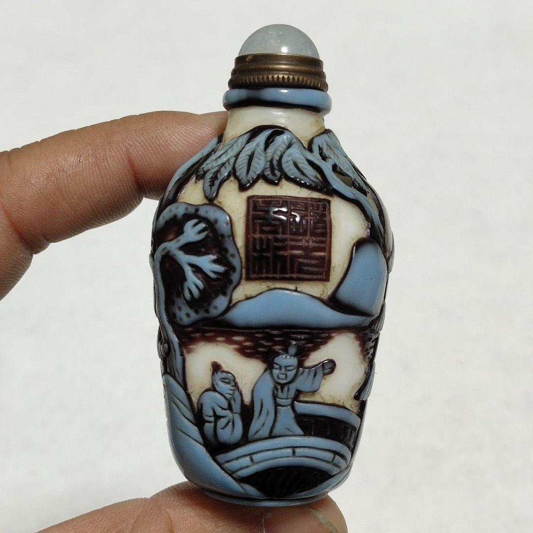 珍品旧蔵*清代 手作り 内画仕女 瑠璃 鼻タバコ壷 工藝品 置物