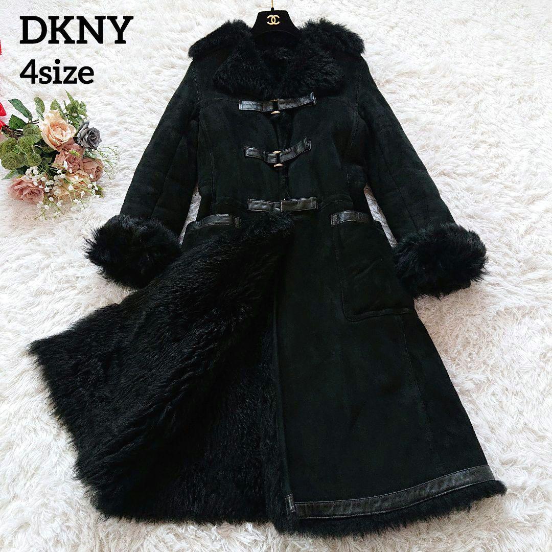 DKNY】ムートン レザー ロング ファーコート リアルファー 大きいサイズ