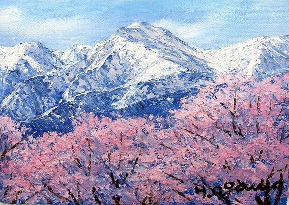 油彩画 洋画 油絵額縁付きで納品対応可 M3号 「常念岳に桜」 小川 久雄 売買されたオークション情報 落札价格 【au  payマーケット】の商品情報をアーカイブ公開