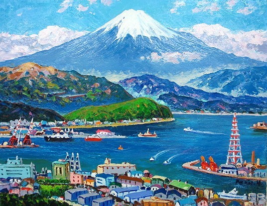 油彩画 洋画 油絵額縁付きで納品対応可 F12号 「清水港より富士」 半澤 国雄 売買されたオークション情報 落札价格 【au  payマーケット】の商品情報をアーカイブ公開