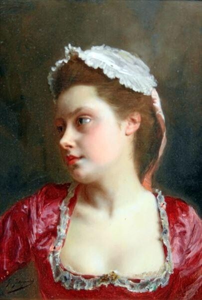 油絵 Gustave Jean Jacquet_赤いドレスの女 ma2718 売買されたオークション情報 落札价格 【au  payマーケット】の商品情報をアーカイブ公開