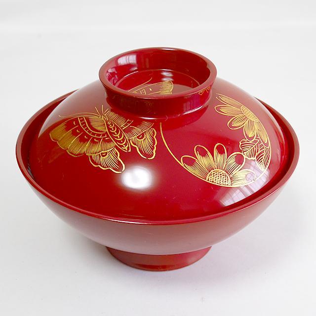 赤い漆器 椀と蓋の５点セット 本漆 赤蓋付碗5客組