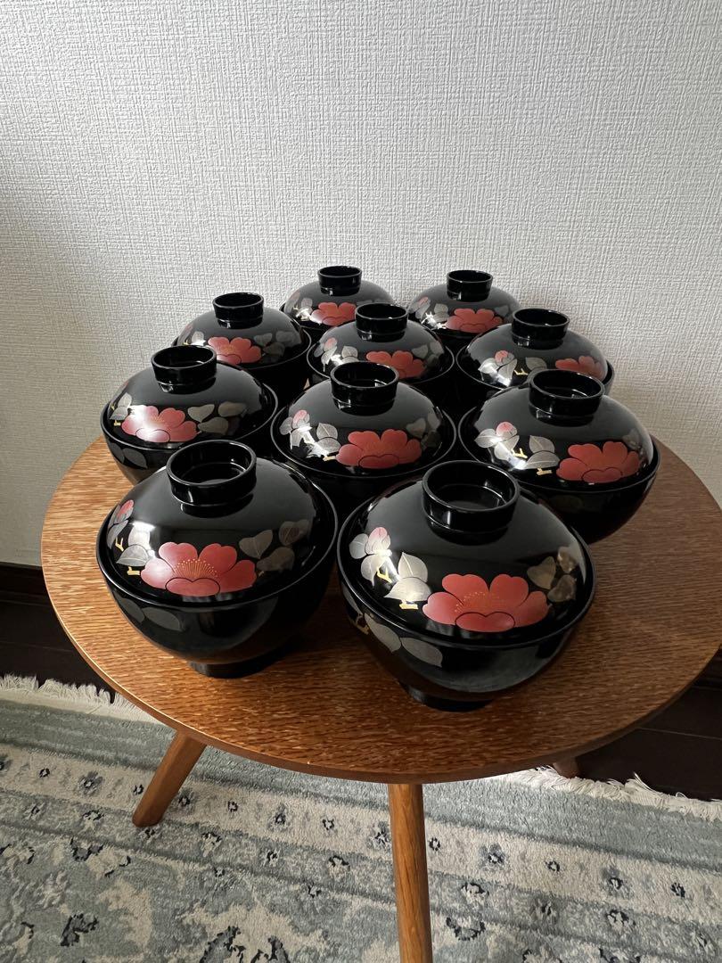 漆器 花模様の椀 木箱付き 漆器 花模様の椀 木箱付き