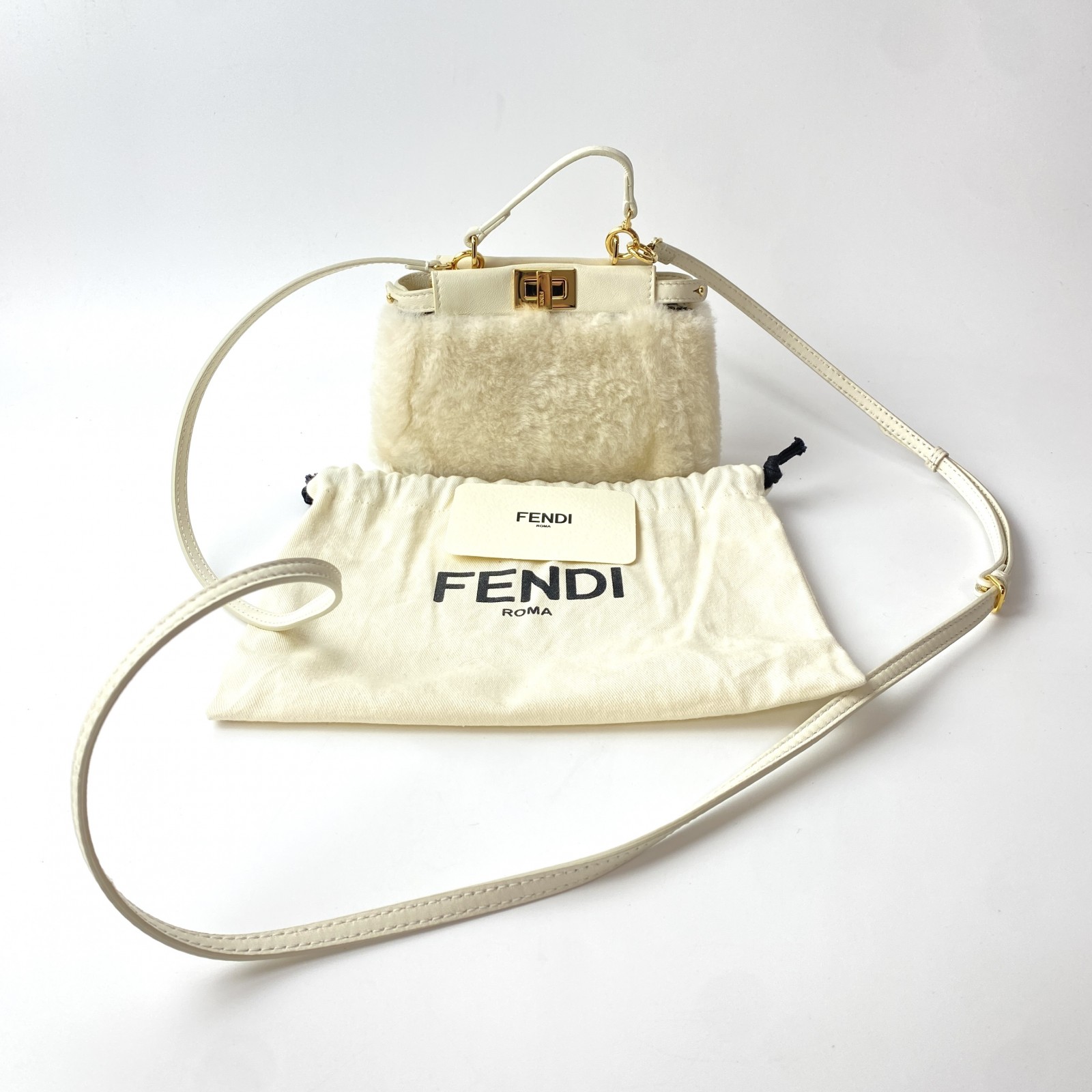 フェンディ FENDI レディース 2way ミニピーカブー ショルダー 大きかれ ハンドバッグ ボア 斜め掛け ホワイト【中古】