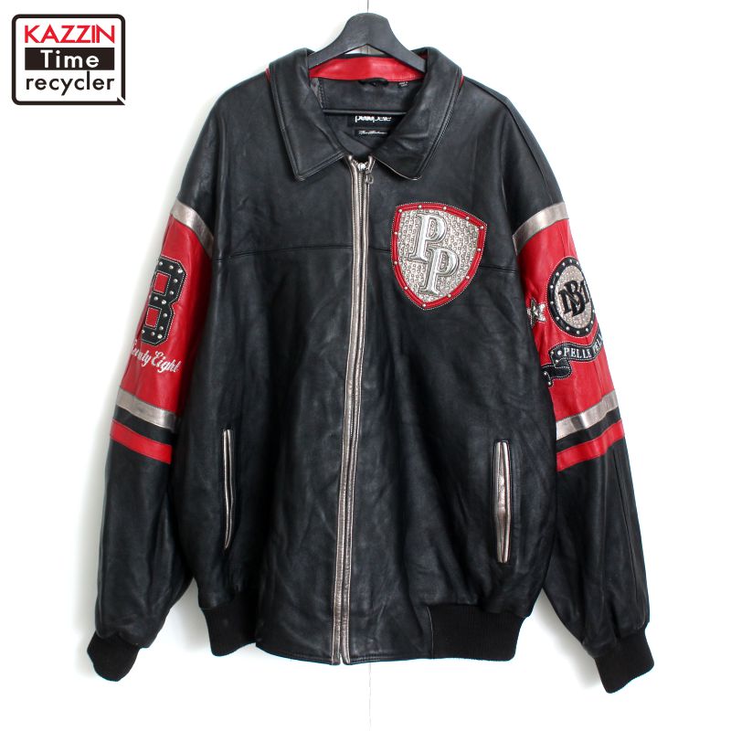 沸騰ブラドン 大きいサイズ XXLペレペレ ブラックレザージャケット Pelle Pelle ジャケット・アウター