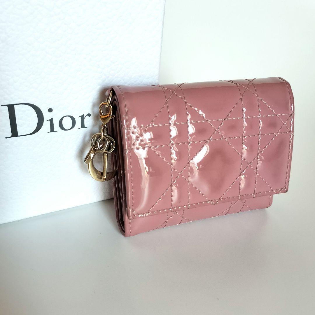 DIORバーガンディ キルティング 三つ折り財布