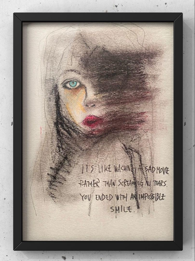 絵画。原画☆キャンバスF6【黒猫はプレゼントを持って花が咲く日を迎えに行く】 絵画。原画☆キャンバスF6【黒猫はプレゼントを持って花が咲く日