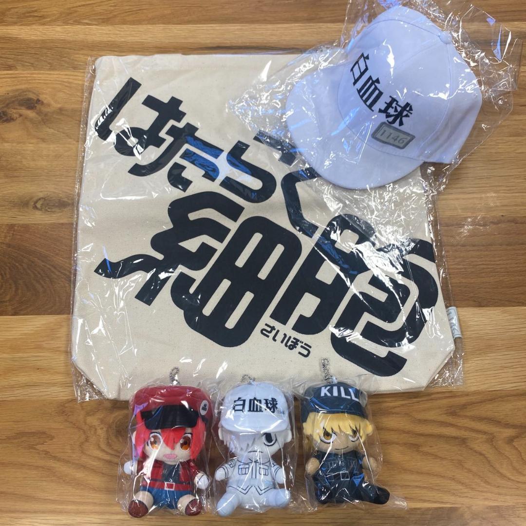 【まとめ売】はたらく細胞 12ｃｍぬいぐるみ 帽子 ビッグトートバッグ 5点⑤ まとめ売 はたらく細胞 12cmぬいぐるみ 帽子 ビッグトート