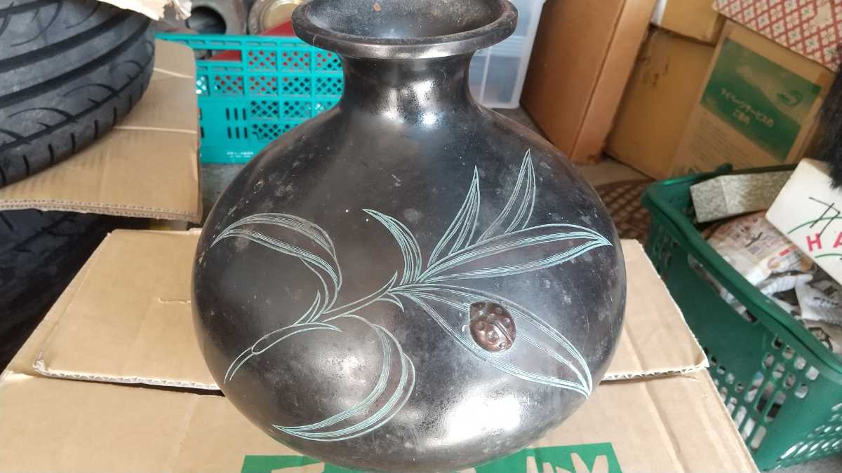 古い 花瓶 てんとう虫 中国？ 日本？ 高さ24cm きたない