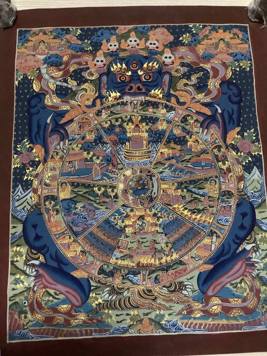 マンダラ　手描き　六道輪廻図　肉筆 一点物〕装丁付肉筆仏画（タンカ） - 六道輪廻図 の通販[送料
