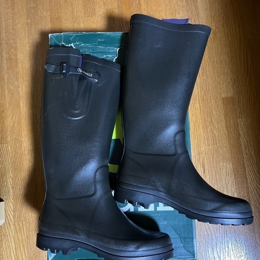 AIGLE　エーグル　レインブーツ　黒×青　24cm AIGLEエーグルレインブーツ黒×青24cm