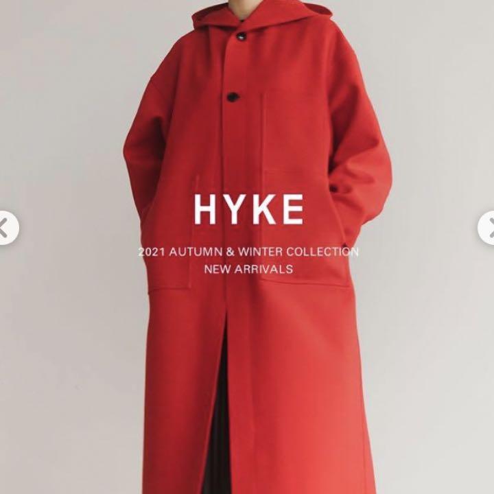 HYKE ハイク MELTON HOODED WORK COAT RED