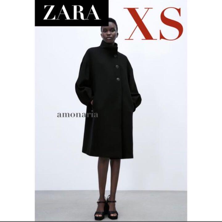 新品 ZARA ウールブレンドハイネックコート ハイ