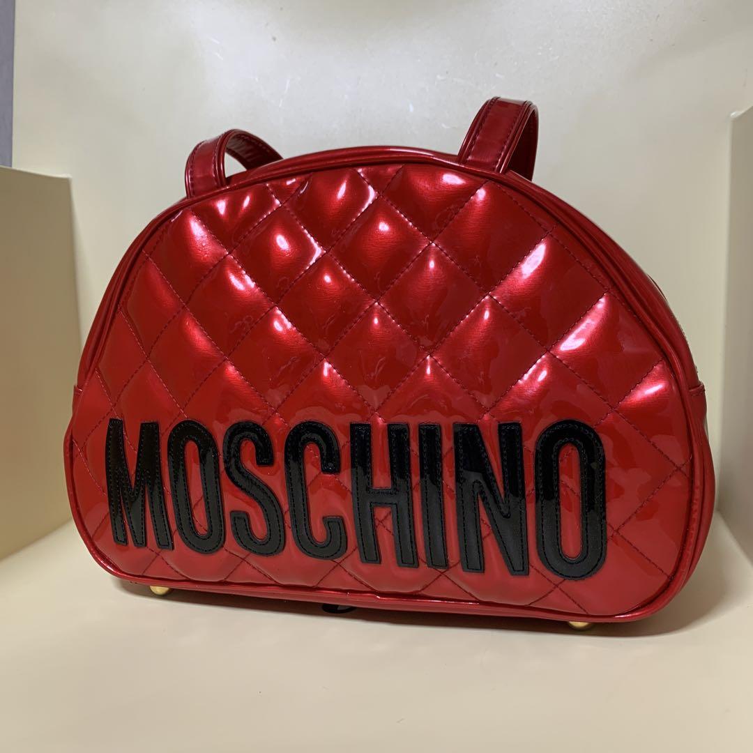 MOSCHINOモスキーノ超希少ミニボストンバッグレッド×エナメル×キルティング 好し