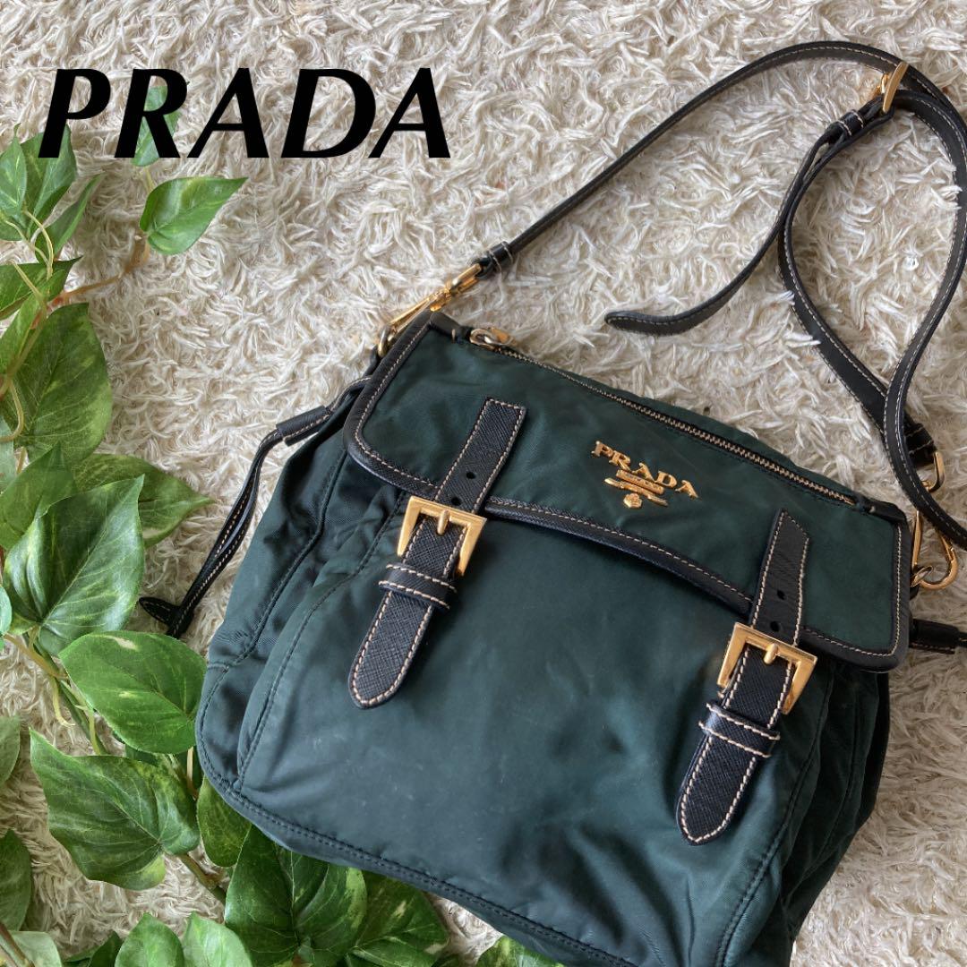 ✨人気✨ PRADA プラダ テスートナイロン×レザー ショルダーバッグ 緑 売買されたオークション情報 落札价格 【au  payマーケット】の商品情報をアーカイブ公開