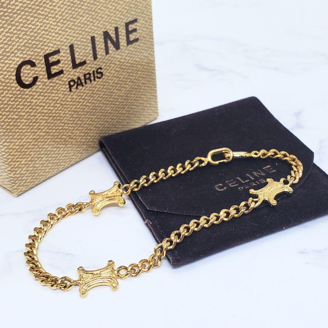 B0193)CELINE ブレスレット マカダム はずかしく チェーン ゴールドメッキ