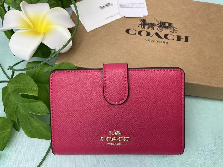 COACH コーチ 二つ折り財布 シンプル ビビットピンク