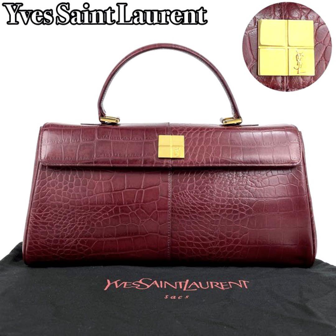 美品 イヴサンローラン ミニボストン クロコ型押し YSL ゴールド金具 赤系 売買されたオークション情報 落札价格 【au  payマーケット】の商品情報をアーカイブ公開