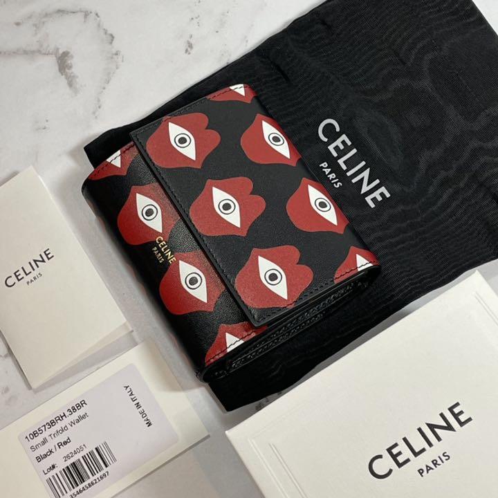 超爆安 CELINE セリーヌ 新品】レア 三つ折り財布 黒 テレパシーラブ 小物